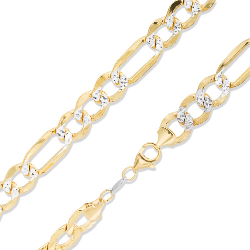 Reversible 220 Gauge Pavé Figaro Chain Necklace in 14K Gold Bonded Sterling Silver - 24"
