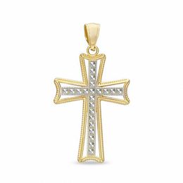 14K Gold Medium Diamond-Cut Cross Two-Tone Necklace Charm