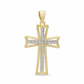 14K Gold Medium Diamond-Cut Cross Two-Tone Necklace Charm