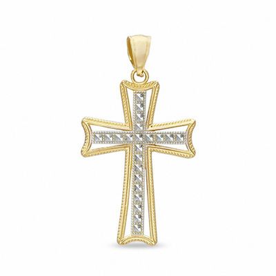 14K Gold Medium Diamond-Cut Cross Two-Tone Necklace Charm