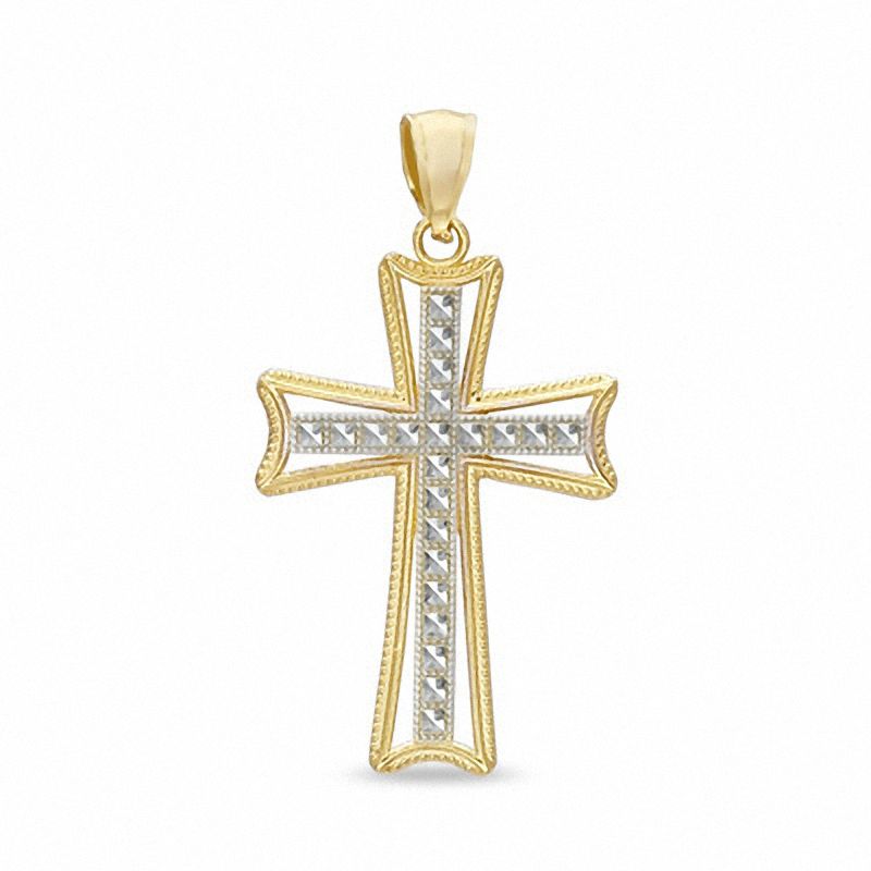 Main Image 1 of 14K Gold Medium Diamond-Cut Cross Two-Tone Necklace Charm