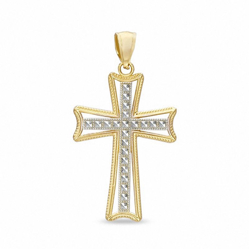 Medium Diamond-Cut Cross Charm in 14K Solid Two-Tone Gold