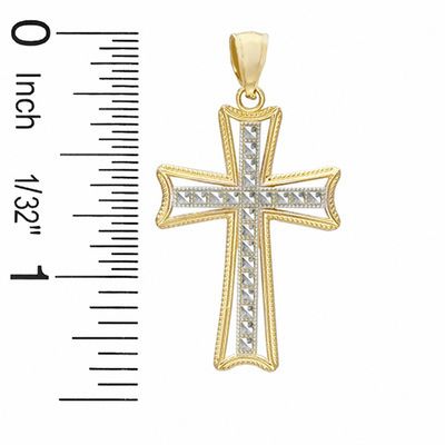 14K Gold Medium Diamond-Cut Cross Two-Tone Necklace Charm