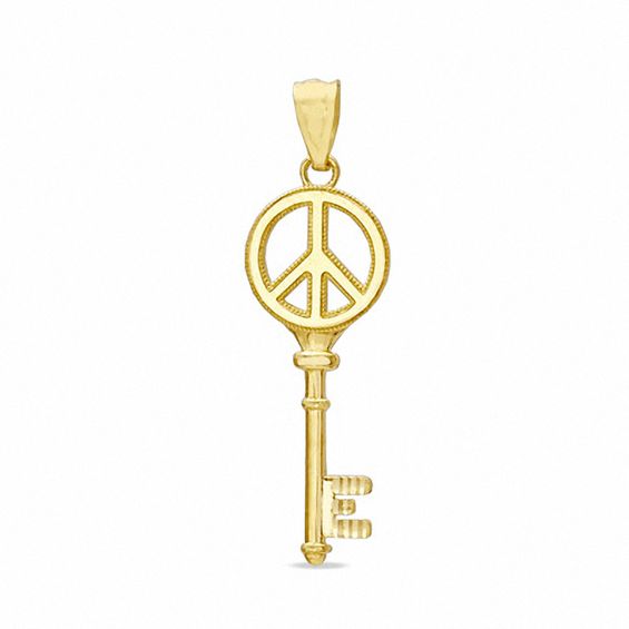 Peace Sign Key Charm in 10K Gold