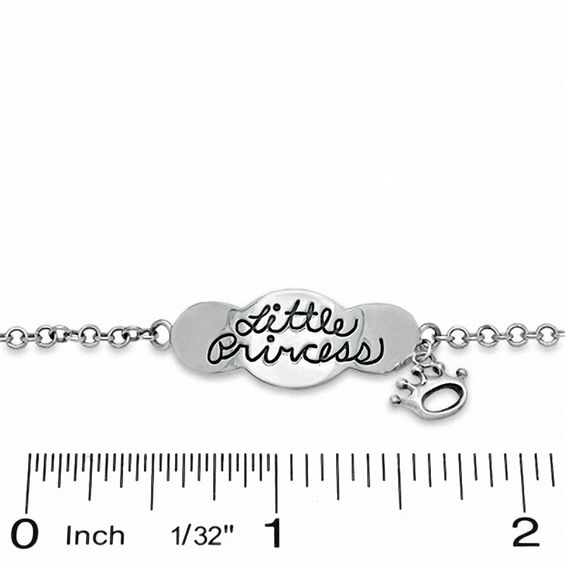 Child's Little Princess with Crown Bracelet in Sterling Silver - 5.5"