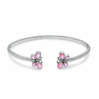 Child's Adjustable Pink Mother-of-Pearl Butterfly Bangle in Sterling Silver