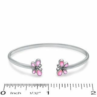 Child's Adjustable Pink Mother-of-Pearl Butterfly Bangle in Sterling Silver
