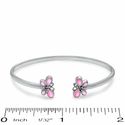 Child's Adjustable Pink Mother-of-Pearl Butterfly Bangle in Sterling Silver