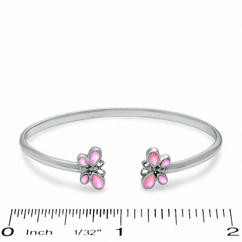 Child's Adjustable Pink Mother-of-Pearl Butterfly Bangle in Sterling Silver