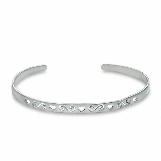 Child's 4mm Heart Swirls Cutout Bangle in Sterling Silver