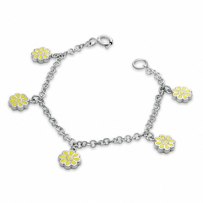 Main Image 1 of Child's Yellow Daisy Charm Bracelet in Sterling Silver - 5.5"