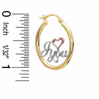 I Love You Hoop Earrings in 10K Tube Hollow Tri-Tone Gold