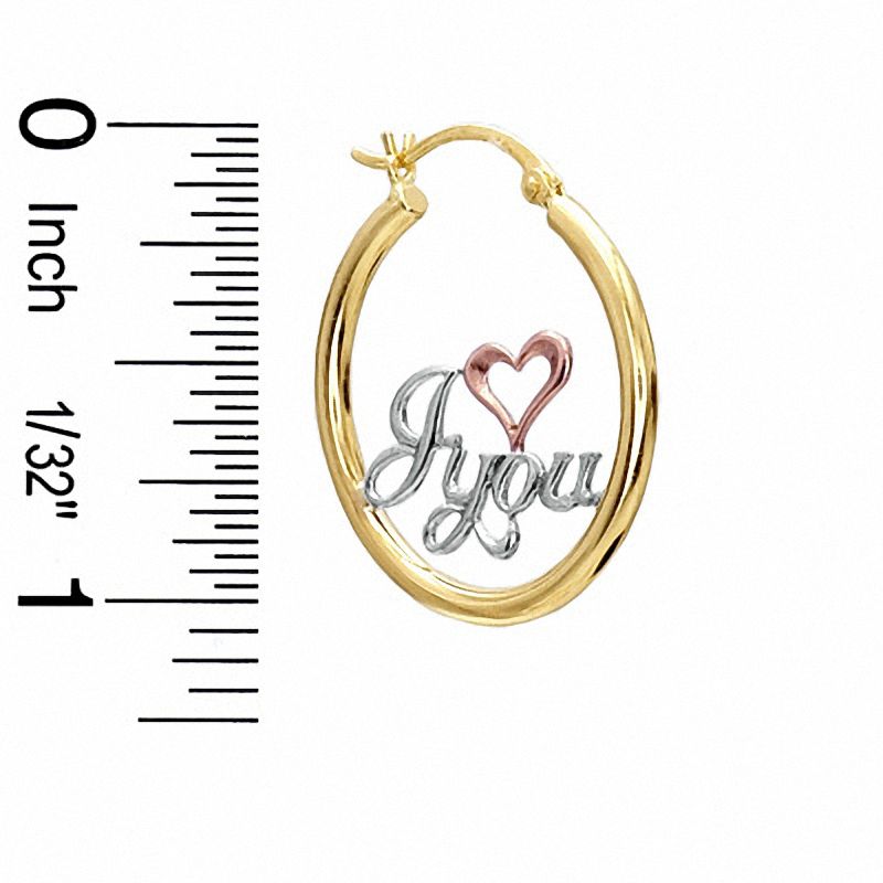 I Love You Hoop Earrings in 10K Tube Hollow Tri-Tone Gold