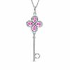 Thumbnail Image 1 of Lab-Created Pink Sapphire Flower Key Pendant in Sterling Silver
