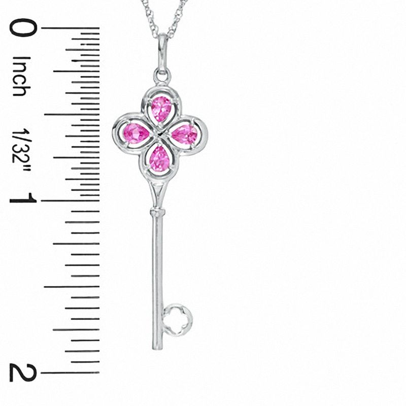 Main Image 2 of Lab-Created Pink Sapphire Flower Key Pendant in Sterling Silver