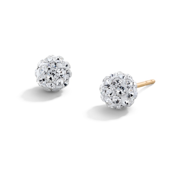 6mm White Crystal Ball Stud Earrings in 10K Gold