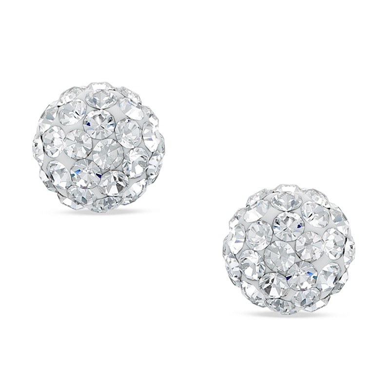 6mm White Crystal Ball Stud Earrings in 10K Gold