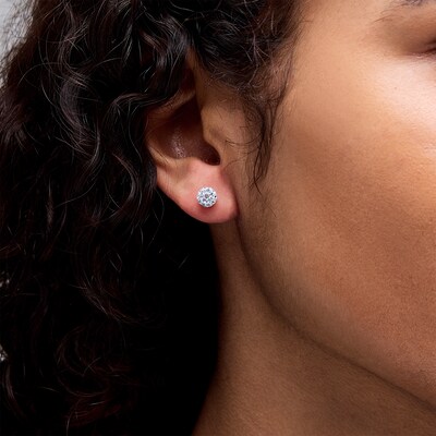 6mm White Crystal Ball Stud Earrings in 10K Gold
