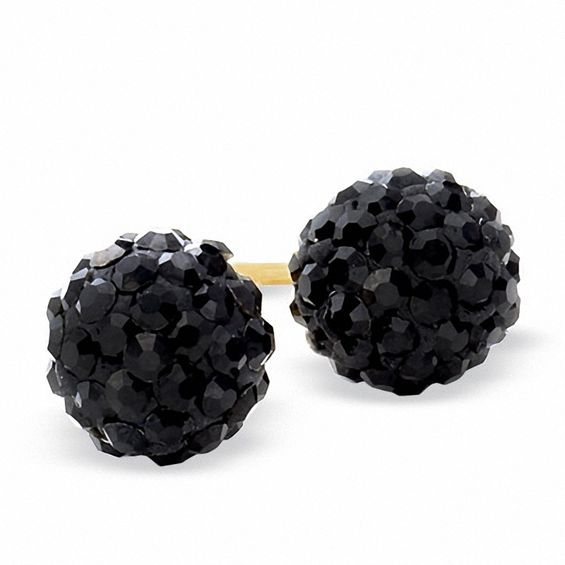 6mm Black Crystal Ball Stud Earrings in 10K Gold