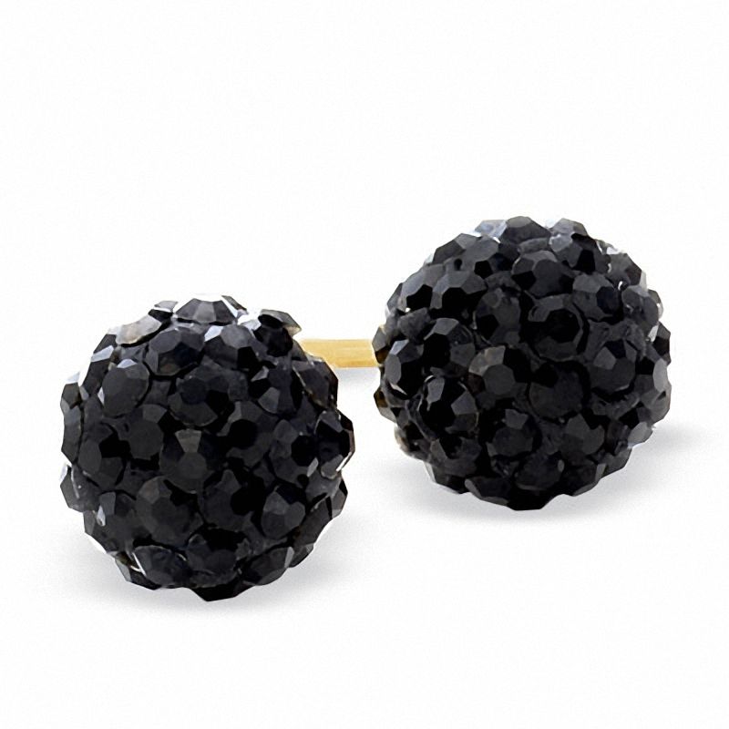 Main Image 1 of 6mm Black Crystal Ball Stud Earrings in 10K Gold
