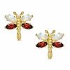 Thumbnail Image 0 of Simulated Opal and Garnet Dragonfly Stud Earrings in 10K Gold