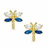 Thumbnail Image 0 of Simulated Opal and Lab-Created Sapphire Dragonfly Stud Earrings in 10K Gold