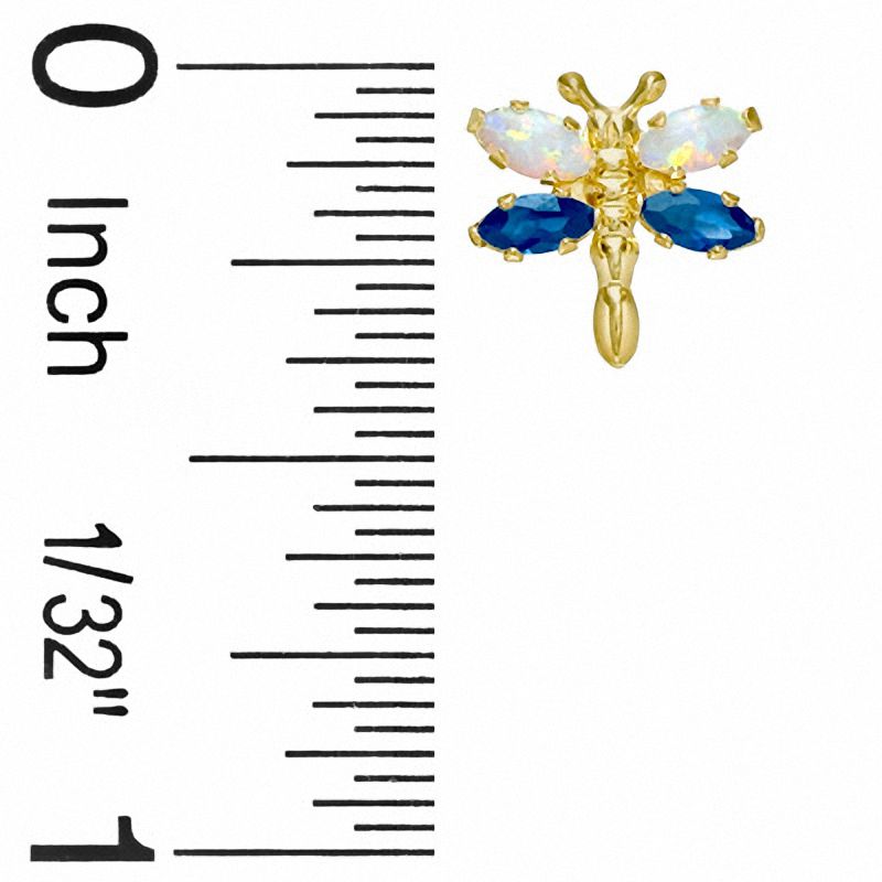 Simulated Opal and Lab-Created Sapphire Dragonfly Stud Earrings in 10K Gold
