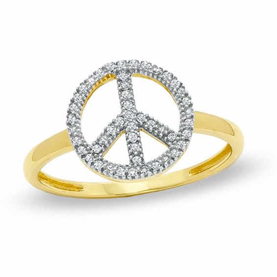 1/10 CT. T.W. Diamond Peace Sign Ring in 10K Gold - Size 7