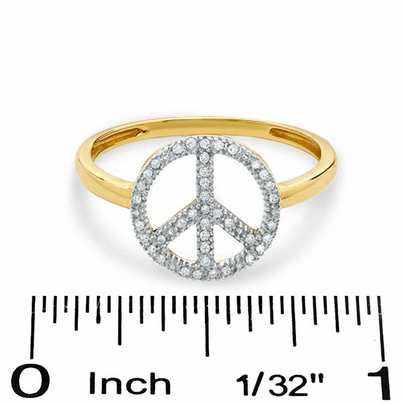 1/10 CT. T.W. Diamond Peace Sign Ring in 10K Gold - Size 7