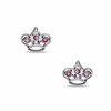 Child's Pink Crystal Crown Stud Earrings in Sterling Silver