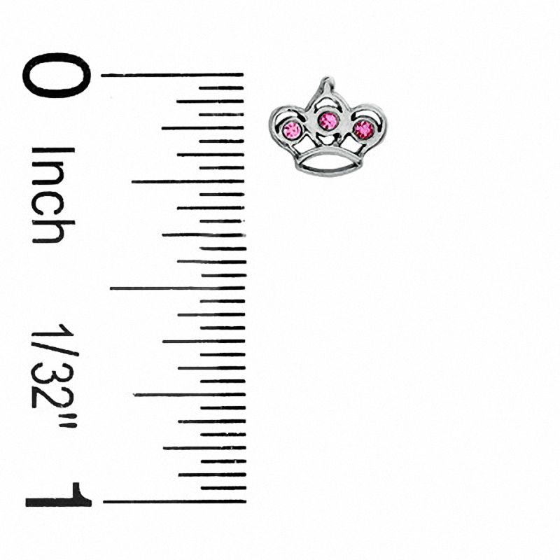 Child's Pink Crystal Crown Stud Earrings in Sterling Silver