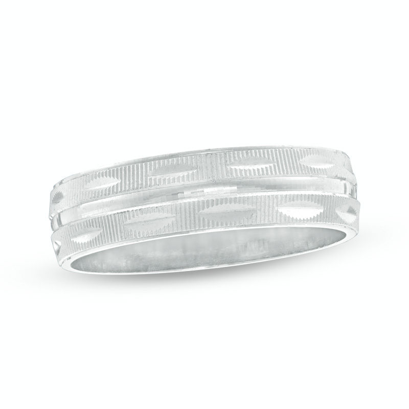 Sterling Silver 6mm Satin Lines with Diamond-Cut Slashes Band - Size 10