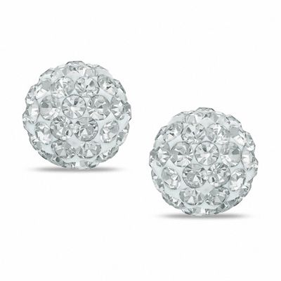 7mm White Crystal Ball Stud Earrings in Sterling Silver