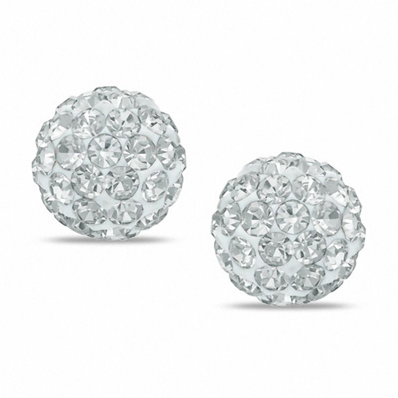 7mm White Crystal Ball Stud Earrings in Sterling Silver