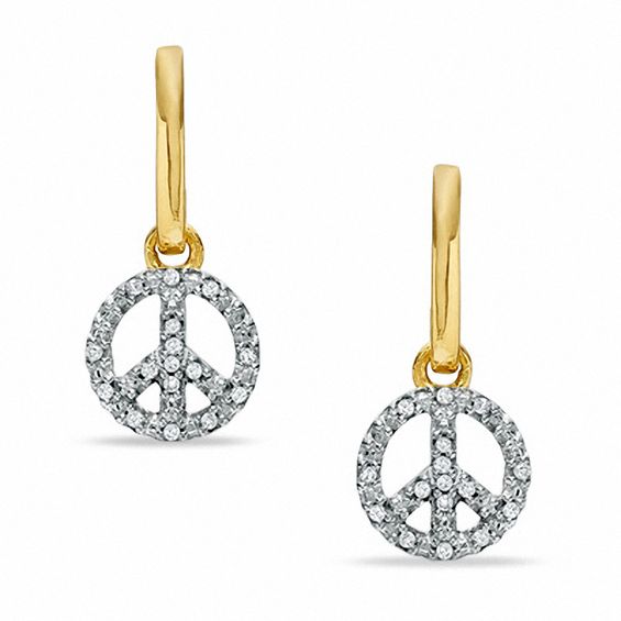 Diamond Accent Peace Sign Dangle Earrings in 10K Gold
