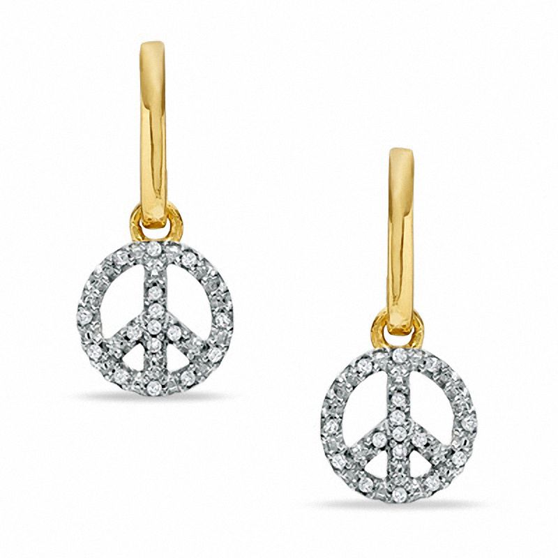 Diamond Accent Peace Sign Dangle Earrings in 10K Gold