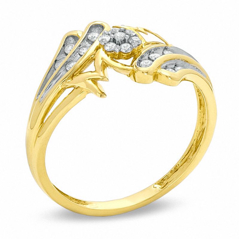 1/6 CT. T.W. Diamond Swirl "MOM" Ring in 10K Gold - Size 7