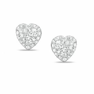 White Crystal Heart Stud Earrings in Sterling Silver