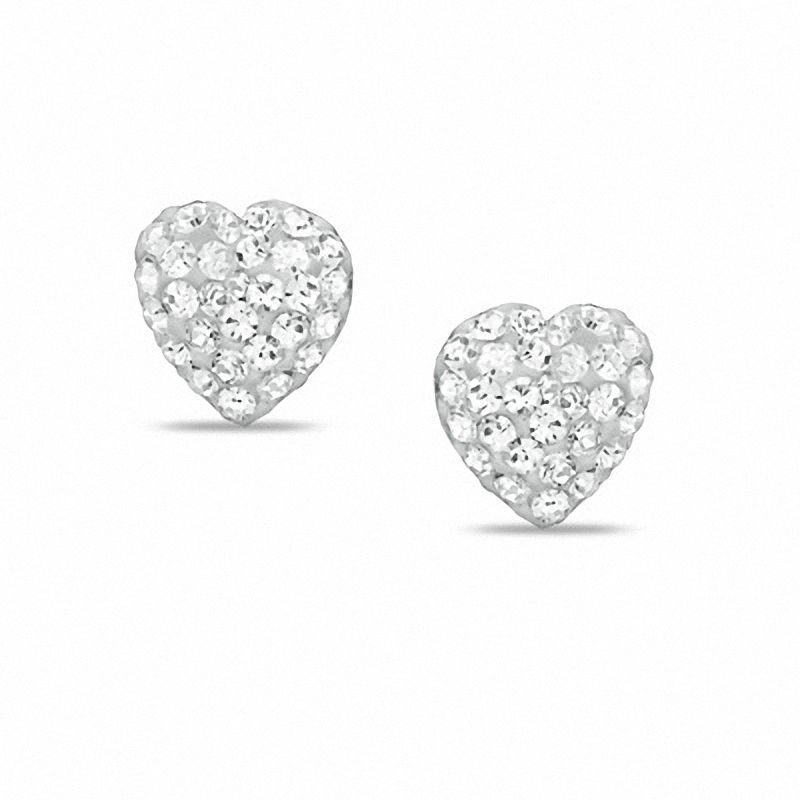White Crystal Heart Stud Earrings in Sterling Silver
