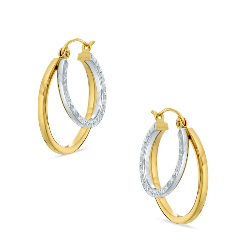 Double Hoop Earrings in 10K Two-Tone Gold