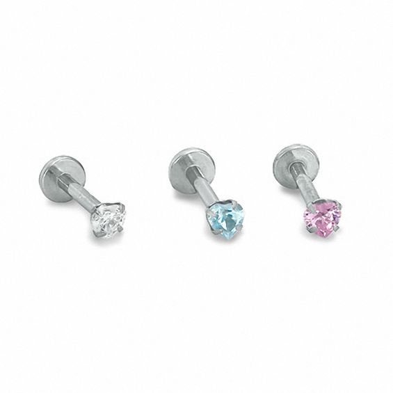 Solid Stainless Steel CZ Heart-Shaped Stud Set -16G