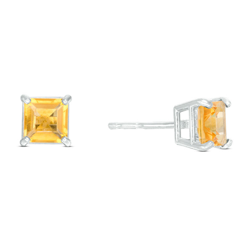 Main Image 1 of 4mm Square-Cut Citrine Stud Earrings in 10K White Gold