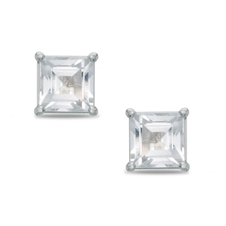 4mm Square-Cut Lab-Created White Sapphire Stud Earrings in 10K White Gold