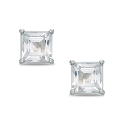 4mm Square-Cut Lab-Created White Sapphire Stud Earrings in 10K White Gold