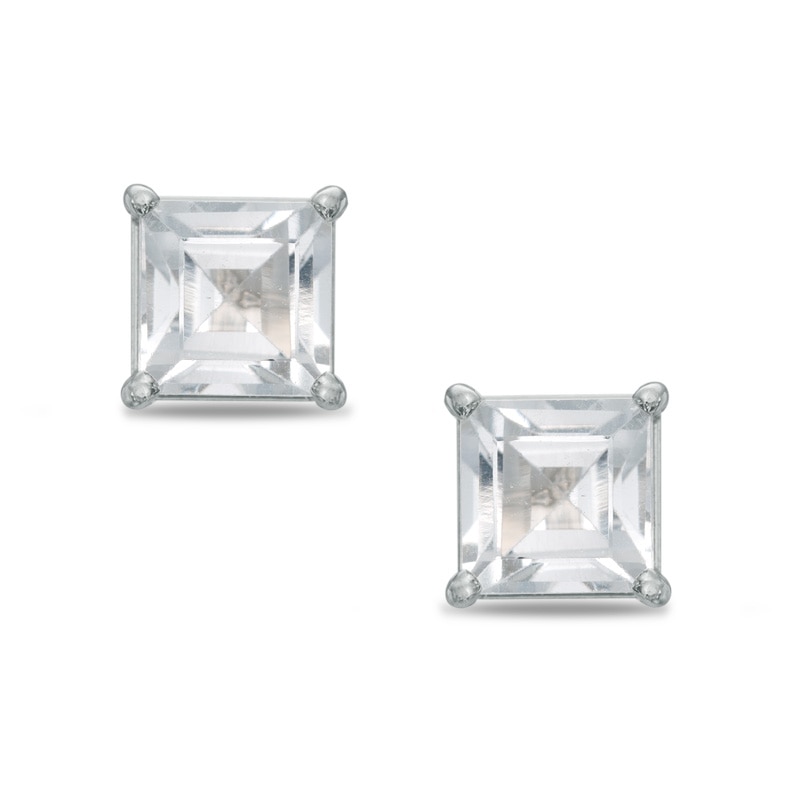 4mm Square-Cut Lab-Created White Sapphire Stud Earrings in 10K White Gold