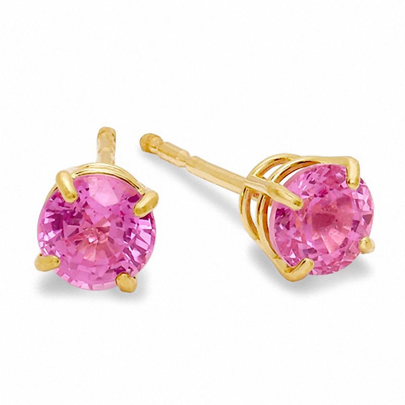 Main Image 1 of 4mm Lab-Created Pink Sapphire Stud Earrings in 10K Gold