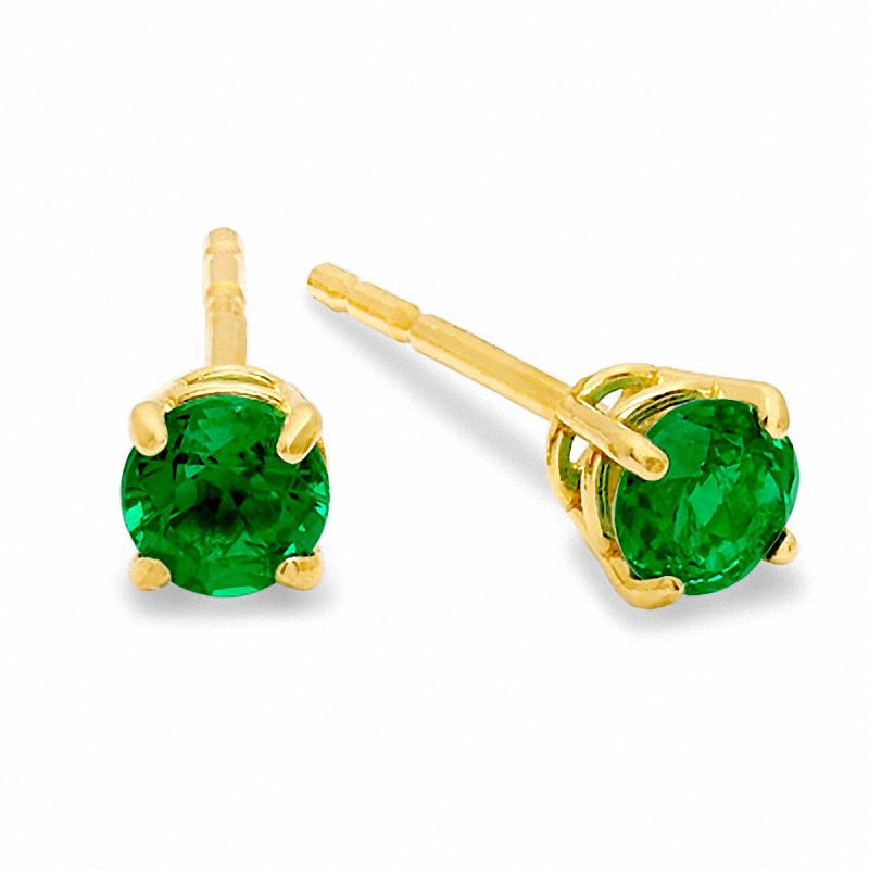 Main Image 1 of 3mm Lab-Created Emerald Stud Earrings in 10K Gold