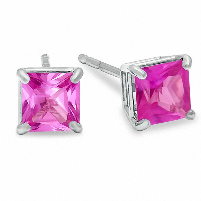 4mm Princess-Cut Lab-Created Pink Sapphire Stud Earrings in 10K Gold