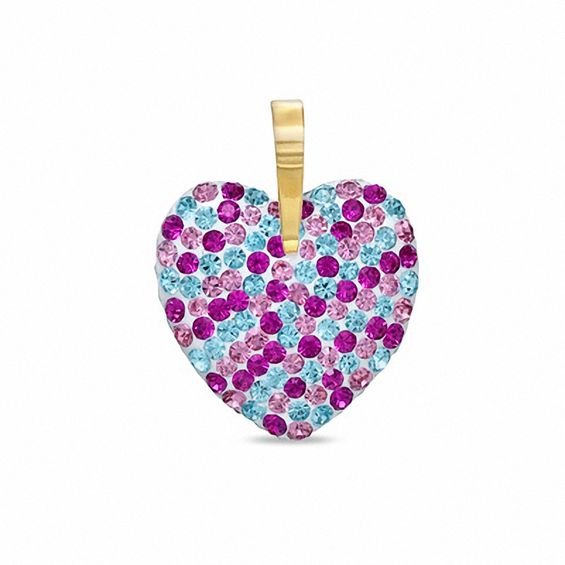 Multi-Color Crystal Heart Charm in 10K Gold