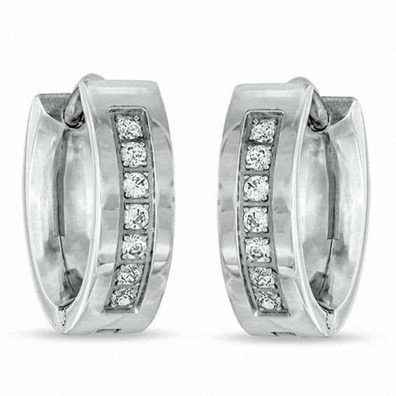 Cubic Zirconia Stainless Steel Huggie Earrings